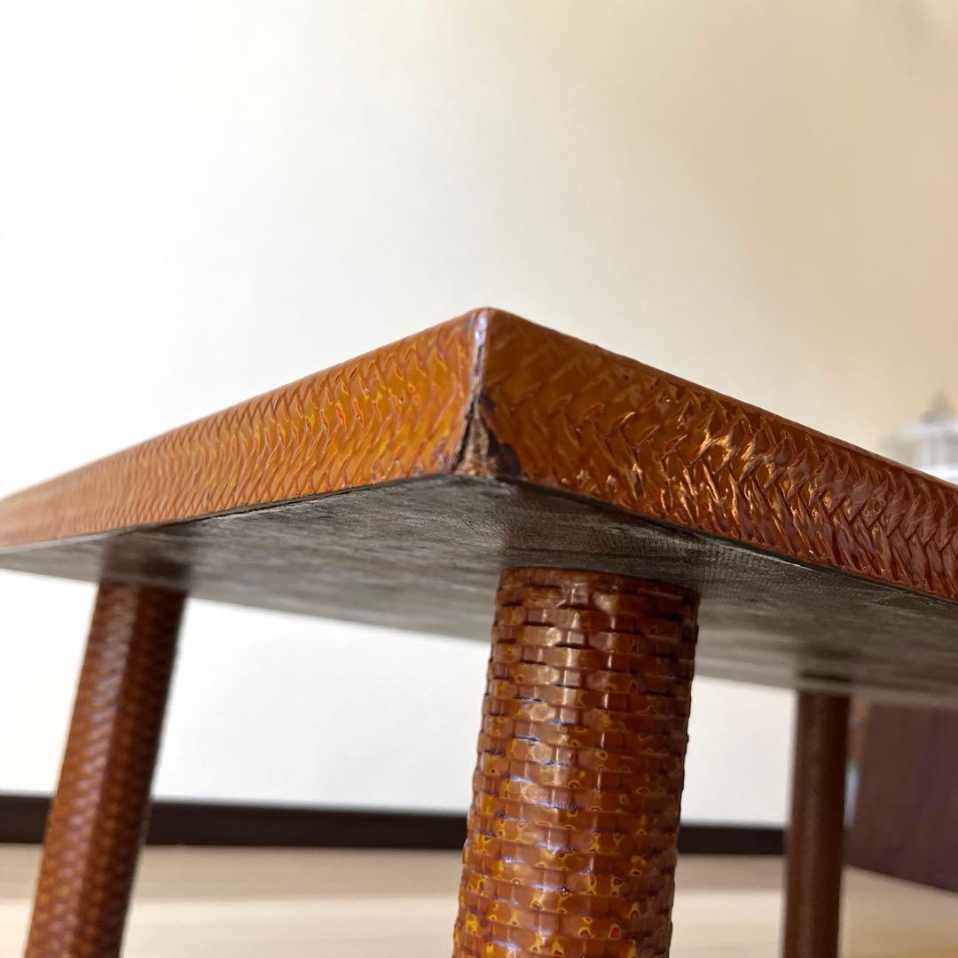 井上らんたい漆器 籃胎 丸脚応接台 茶 テーブル 定価25万円 伝統工芸