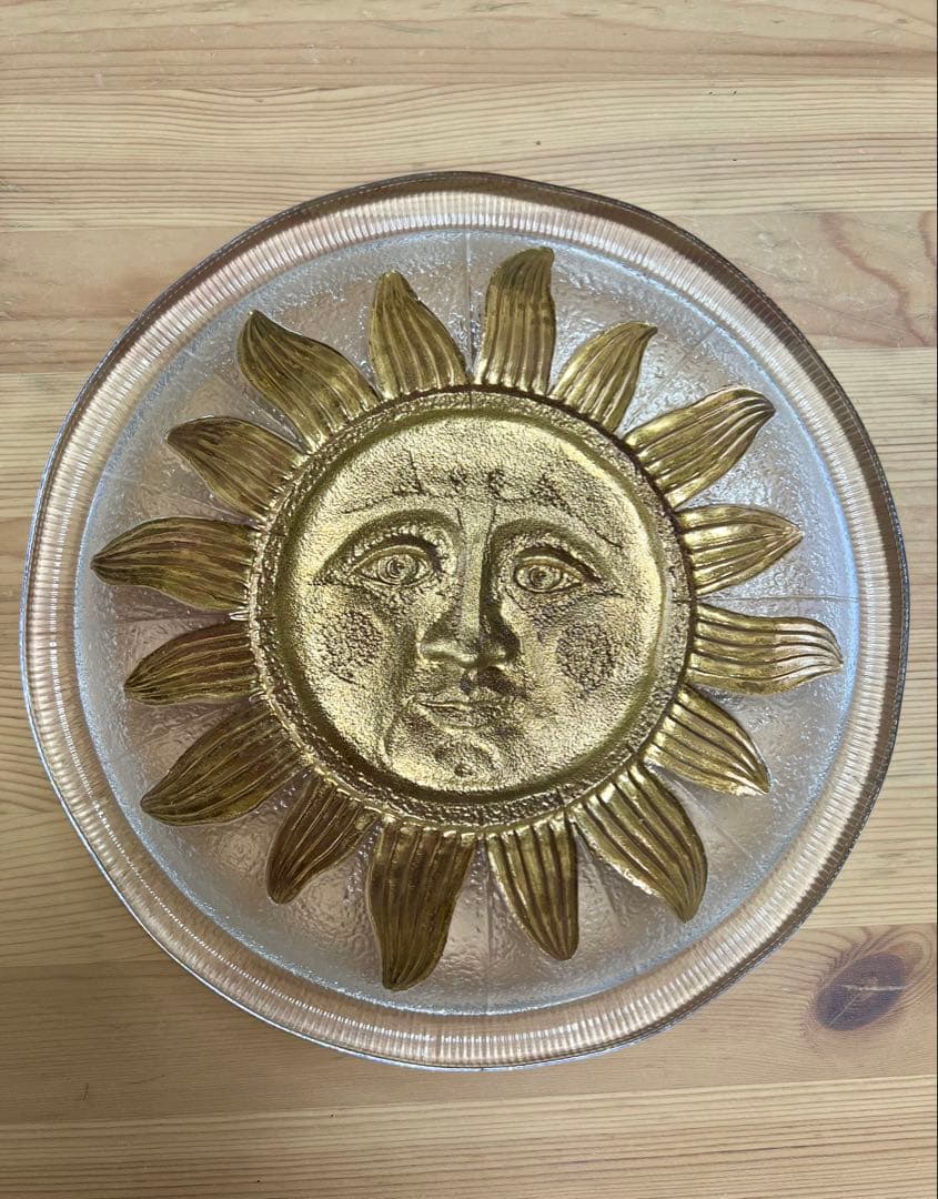 ガラス 太陽 大皿　顔　金　ゴージャス　ゴールド　レア　骨董　希少　洋皿