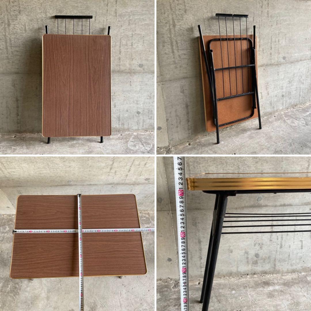 テーブル 机 折り畳み 鉄脚 作業机 食堂 木目調 棚付き 当時物 昭和 レトロ
