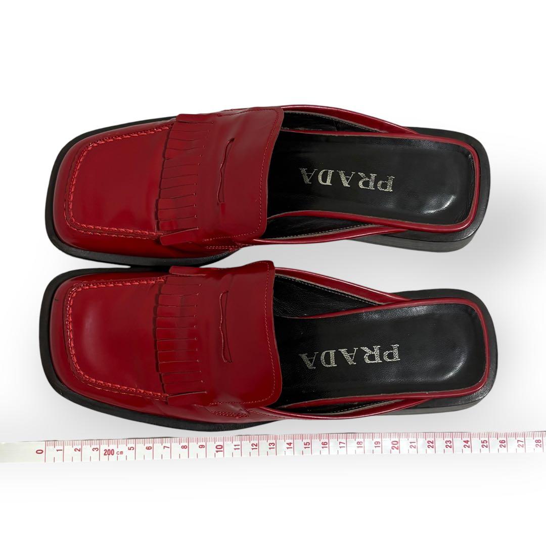 靴 99SS PRADA square toe leather mules red