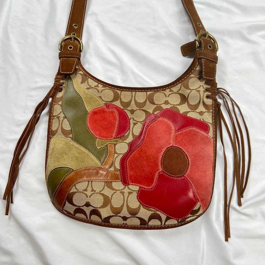 COACH コーチ ショルダーバック スエード花柄　シグネチャー パッチワーク