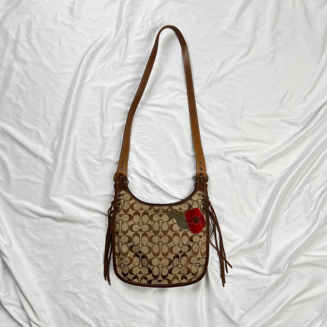 COACH コーチ ショルダーバック スエード花柄　シグネチャー パッチワーク