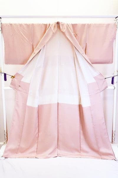 未使用品 訪問着 縮緬地 薄ピンク 手描き友禅 枝花 身丈166cm