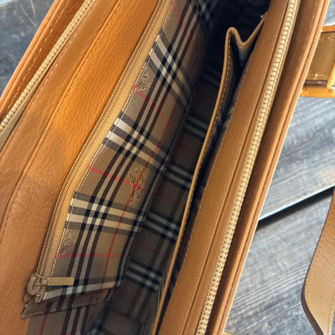 バーバリー レザー ノバチェック ベージュ ハンドバッグ キャメル　ゴールド