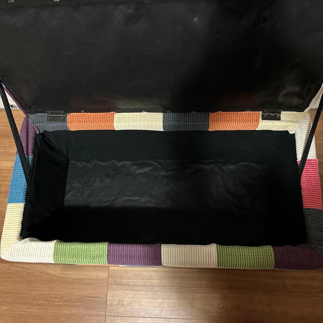 カラフル パッチワーク 収納付きスツール オットマン 2人掛け ロング