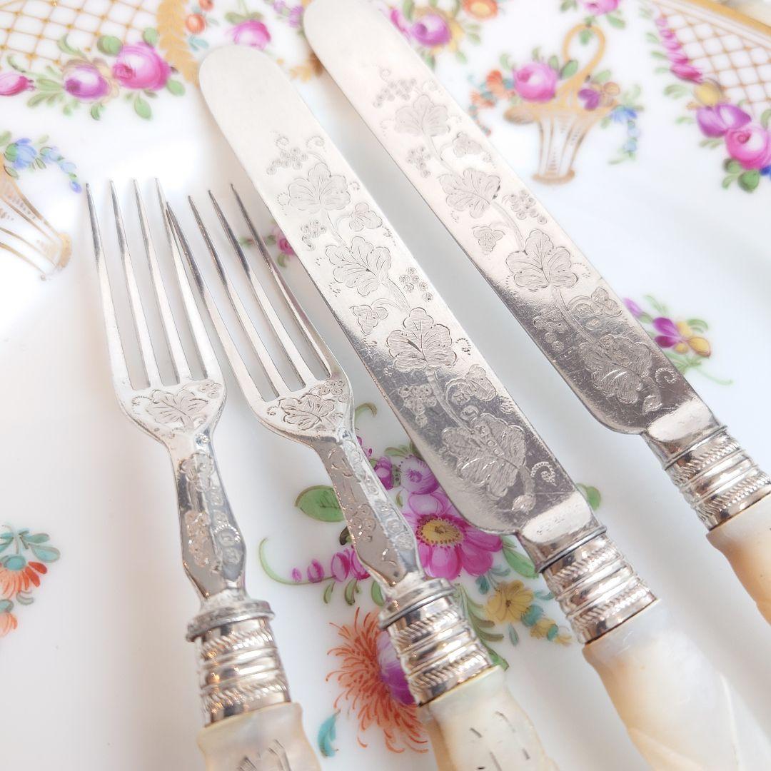 訳あり　白蝶貝　カトラリー　ナイフ　フォーク　マザーオブパール　アンティーク