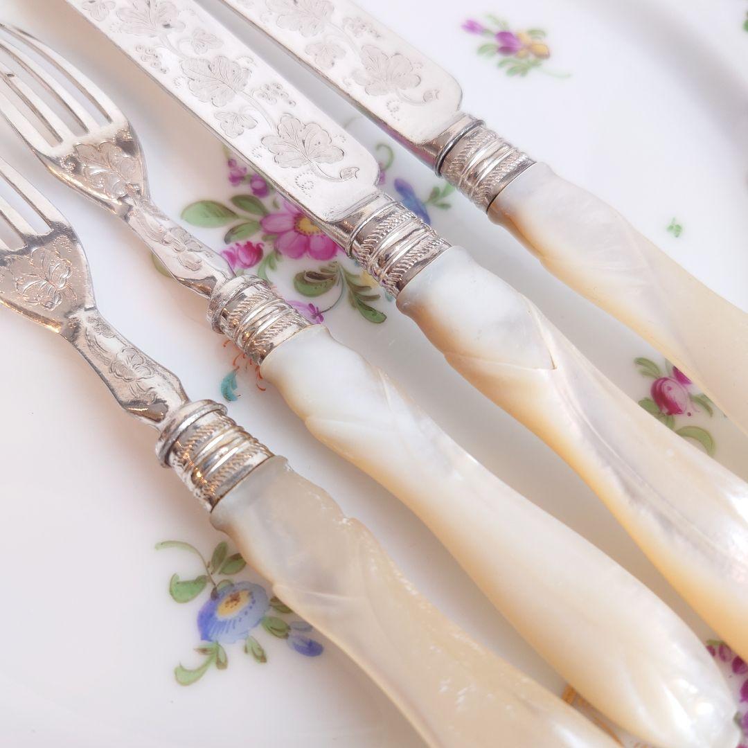 訳あり　白蝶貝　カトラリー　ナイフ　フォーク　マザーオブパール　アンティーク