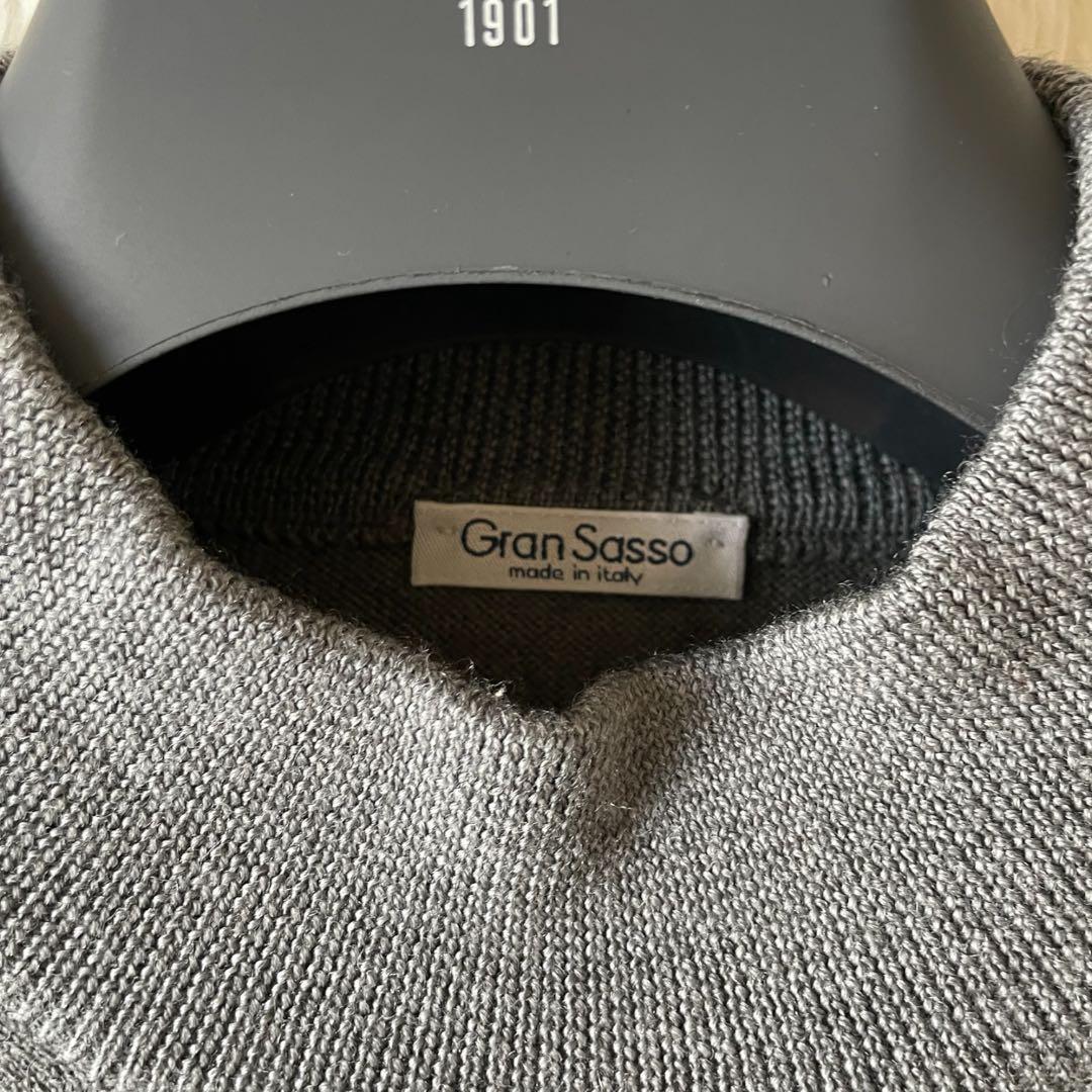 グランサッソ ウール100% モックネック 12G セーター L グレー 伊製