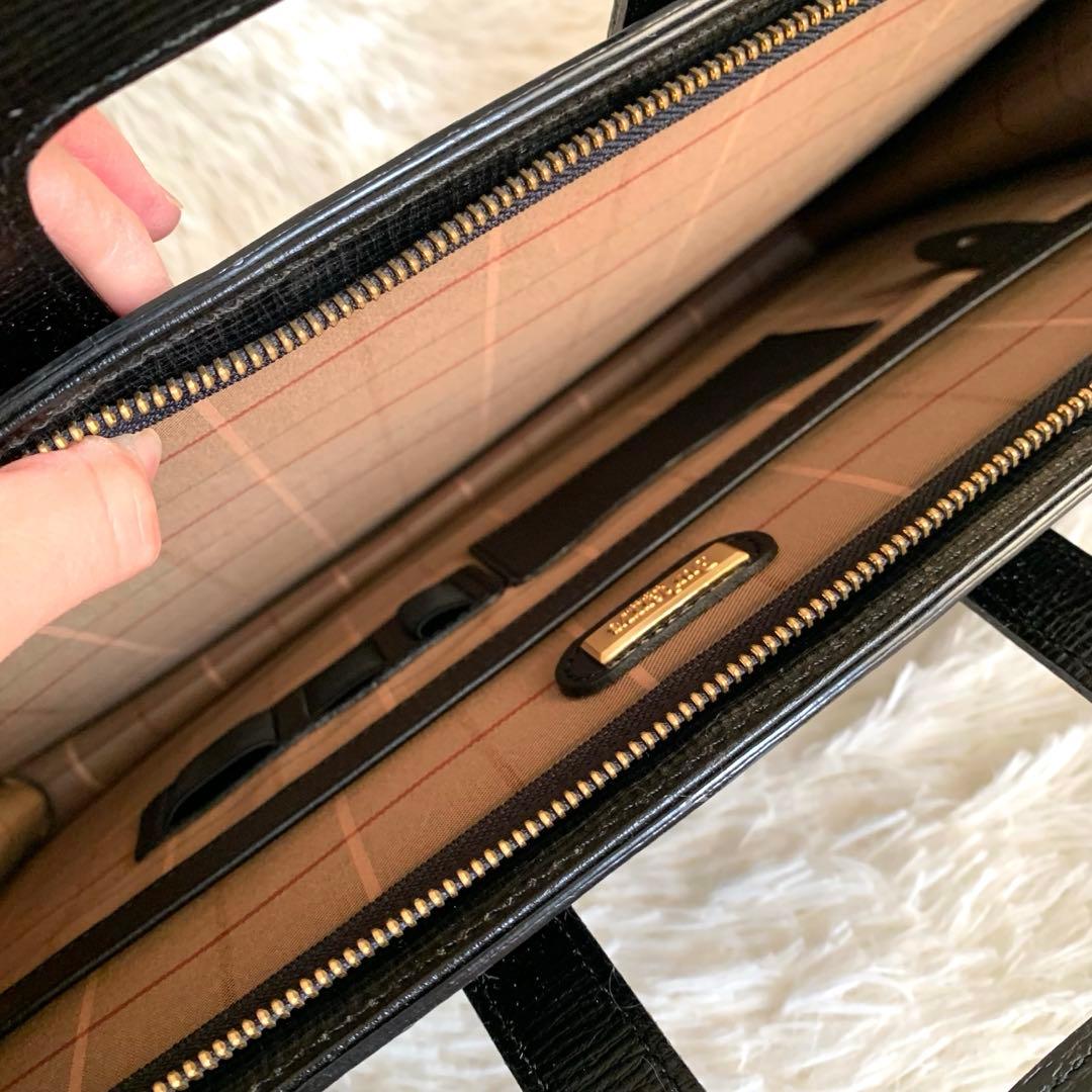 美品❣️BURBERRY ビジネスバッグ ペンチェック レザー 黒　鍵付　A4可能