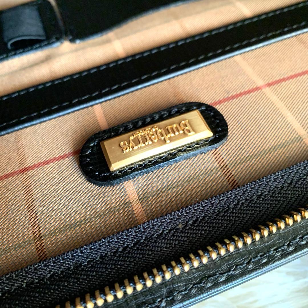 美品❣️BURBERRY ビジネスバッグ ペンチェック レザー 黒　鍵付　A4可能