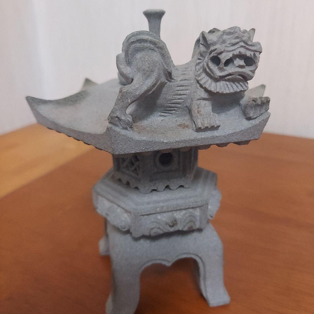 獅子彫刻 灯篭 石材製品 約15cm