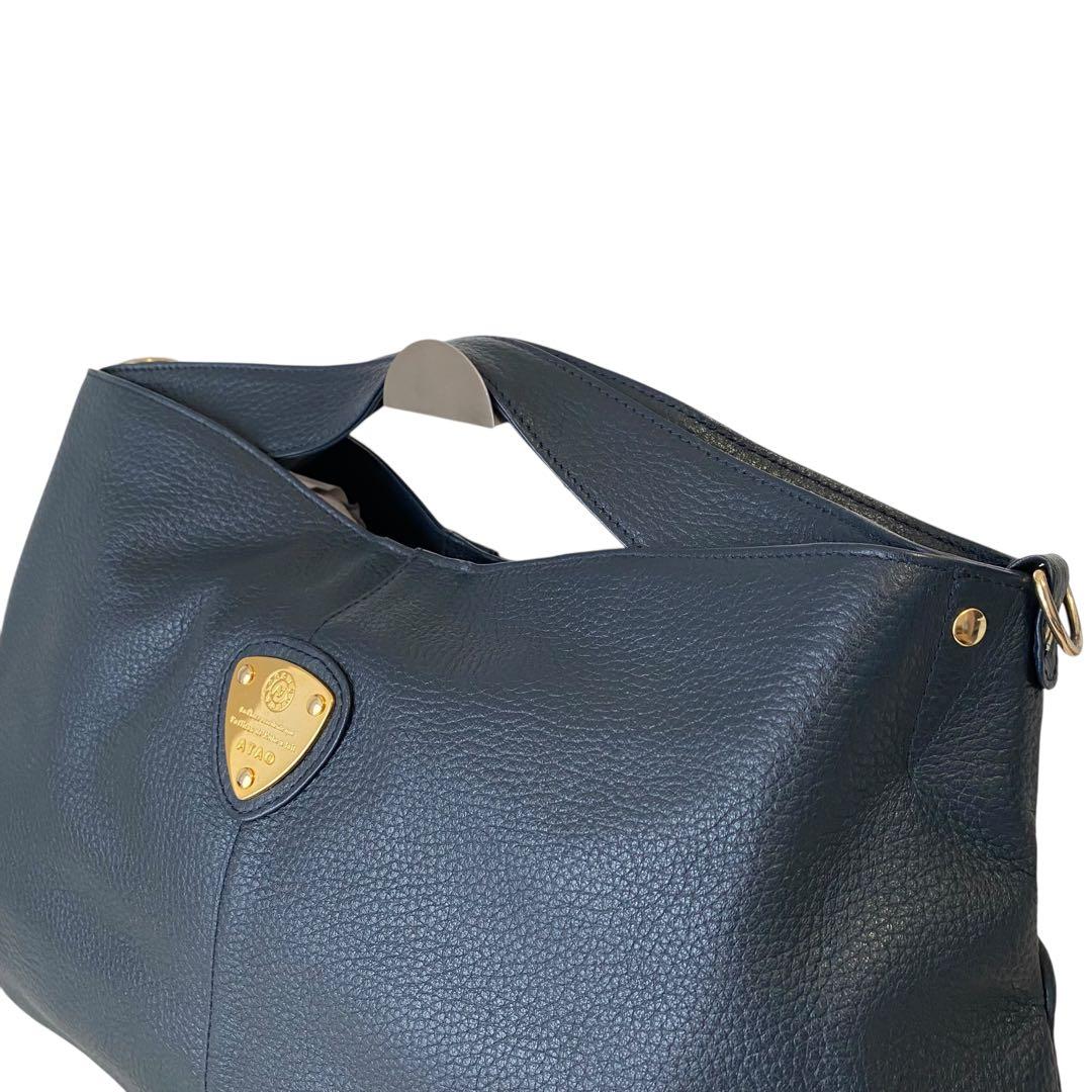 極美品　アタオ　エルヴィ　A4可　2way ショルダーバッグ　ネイビー　レザー