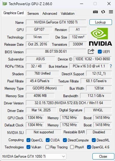 ASUS GTX1050TI-O4G-LP(※ロープロファイルブラケットのみ)