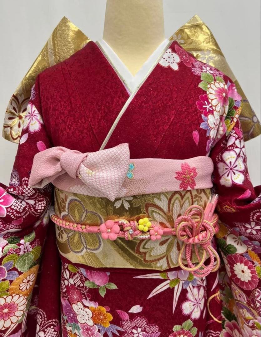 振り袖　フルセット　長襦袢付　ブランド　金彩加工　刺繍入り　銀通　成人式　735