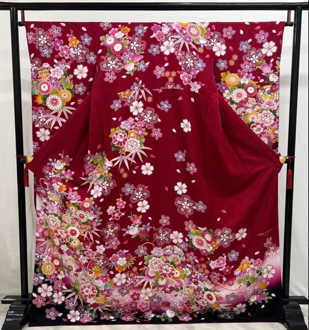 振り袖　フルセット　長襦袢付　ブランド　金彩加工　刺繍入り　銀通　成人式　735