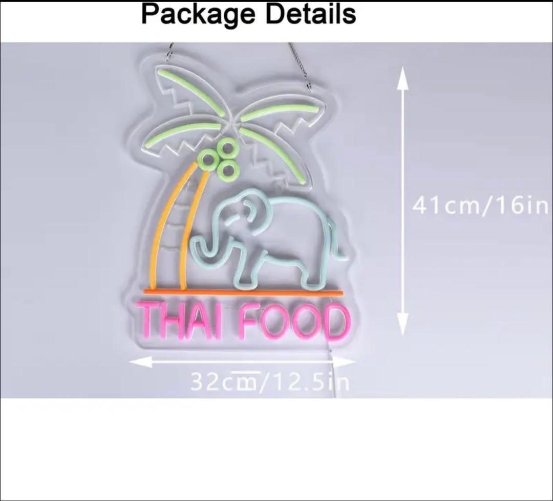 タイ料理 LEDネオンサイン THAI FOOD パームツリー ゾウ 看板