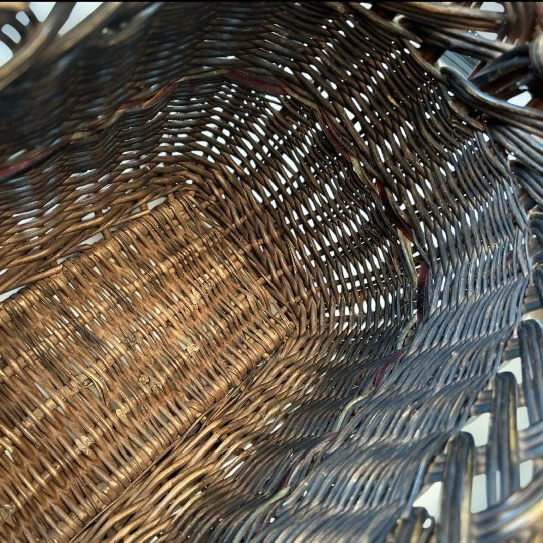 【人気のデザイン】飴色手作りパニエ　フランスアンティーク　バスケット　カゴ