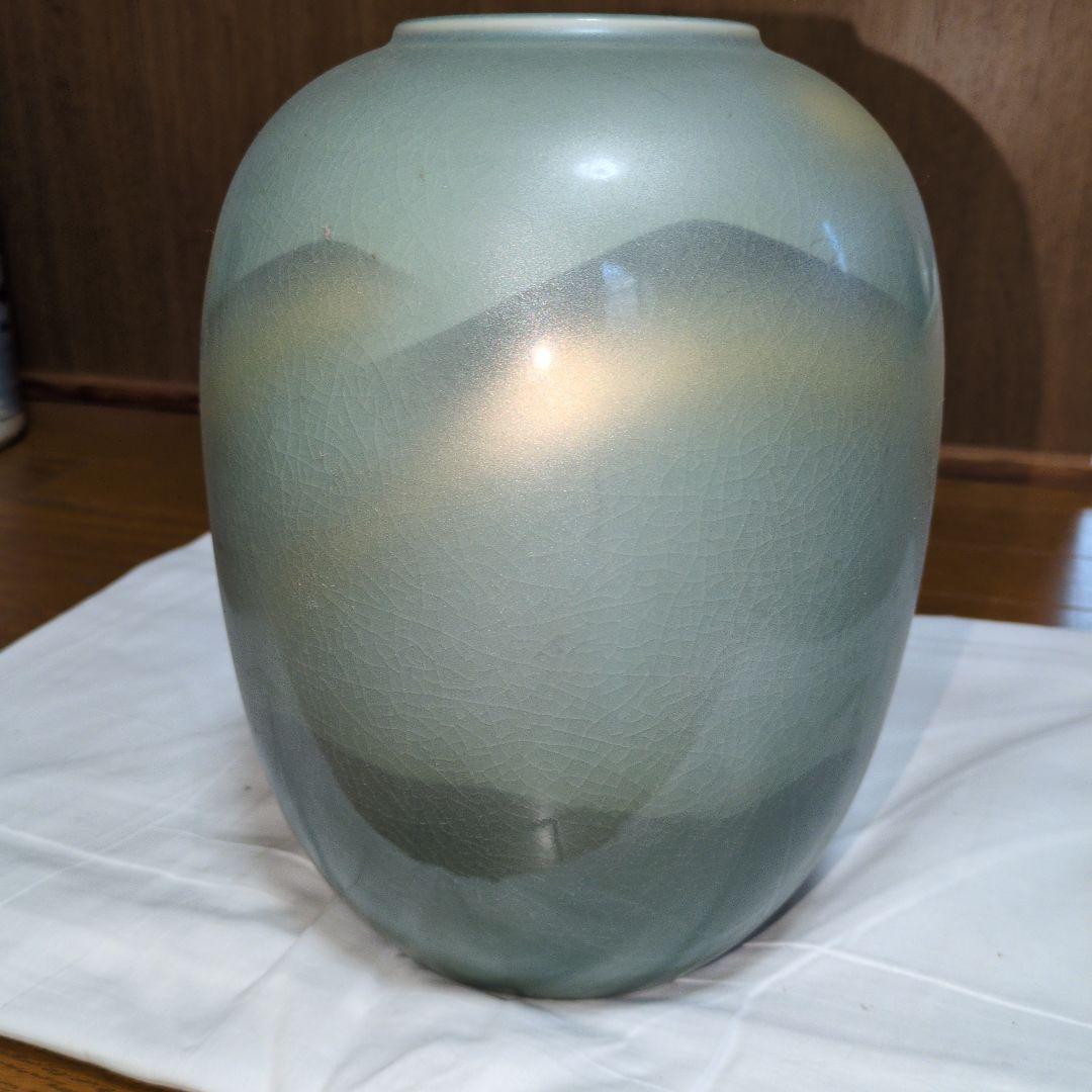 青磁 鶴文 花瓶 壺 高さ25cm 飾壺 和陶器 陶磁器 インテリア