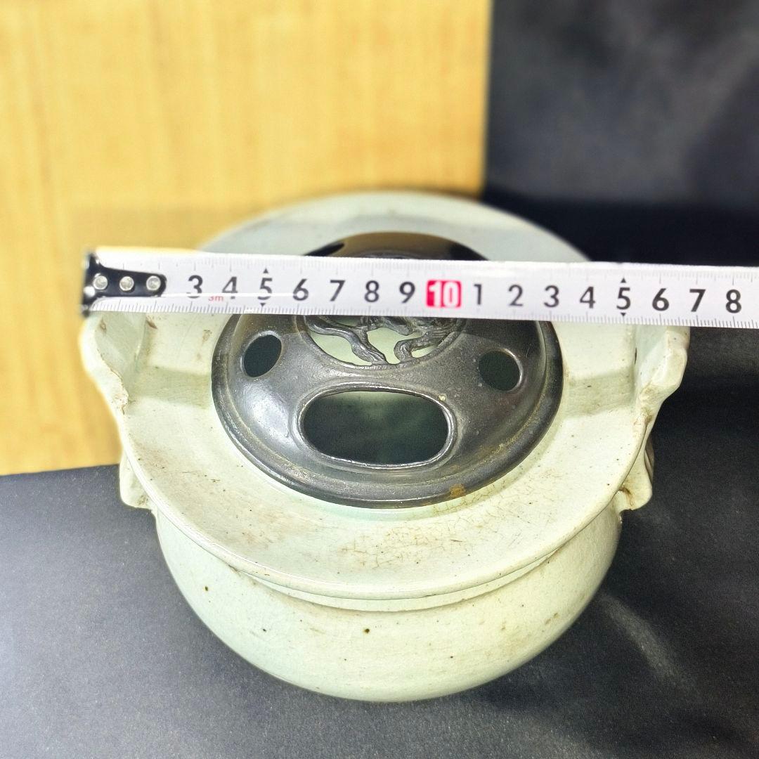 李朝骨董 古銅蓋青磁香炉 貫入入り 朝鮮王朝 古美術品 桐箱 コレクター放出美品