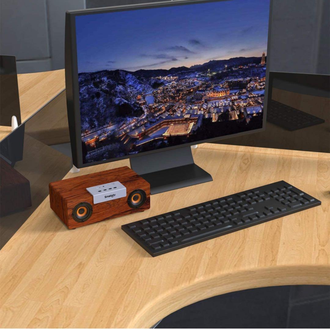 木製Bluetoothスピーカー,Smalody PCスピーカー2.1HD