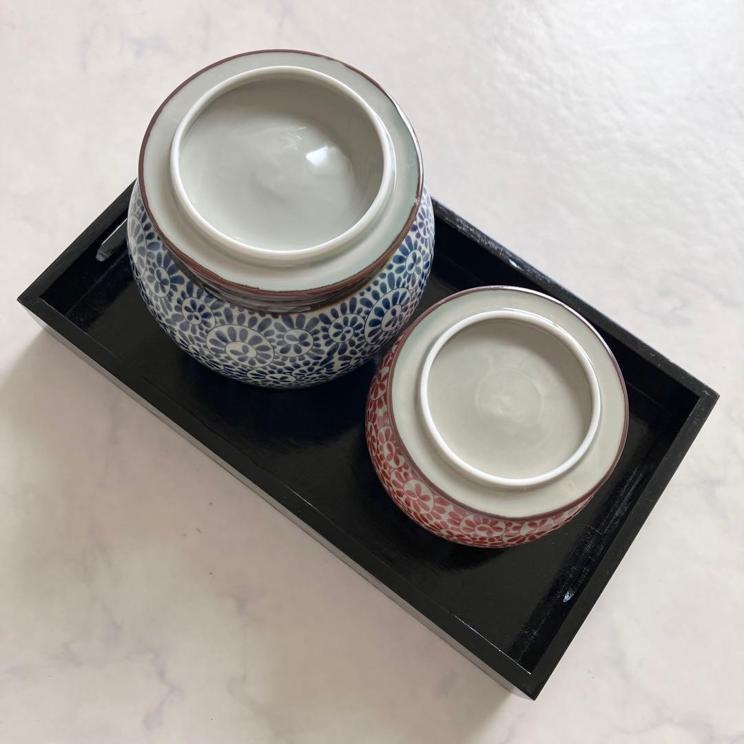 美品♡有田焼♡かわいいうさぎの蓋付き壺♡おぼんセット清秀♡小壺♡茶壺・茶器・陶器