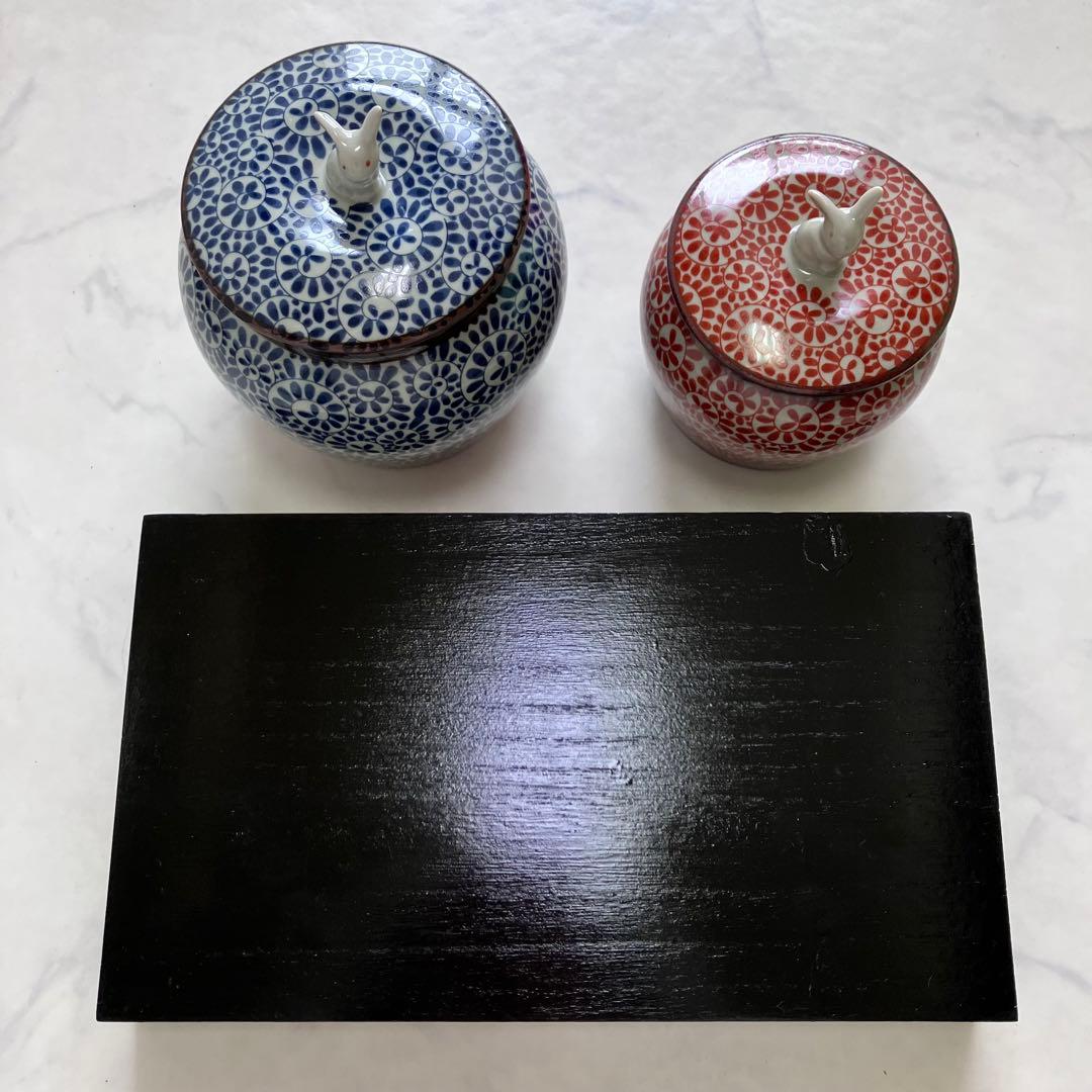美品♡有田焼♡かわいいうさぎの蓋付き壺♡おぼんセット清秀♡小壺♡茶壺・茶器・陶器