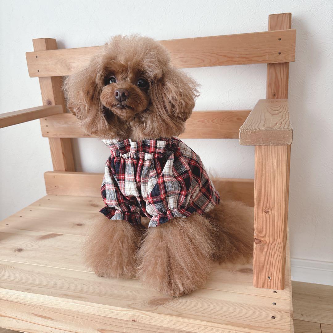 ハンドメイド　韓国生地タータンチェック　立ち襟ふんわりチュニック　紅葉にも♡