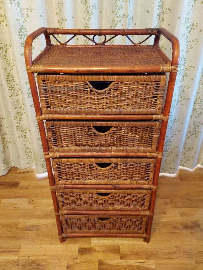 レトロ アンティーク ラタン ５段 チェスト シェルフ