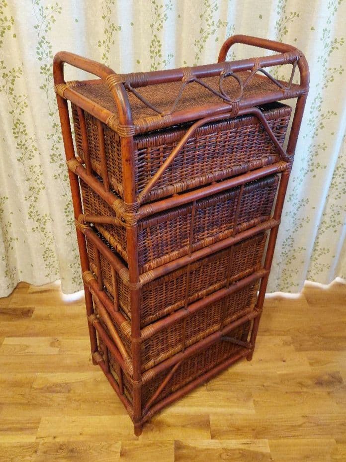 レトロ アンティーク ラタン ５段 チェスト シェルフ