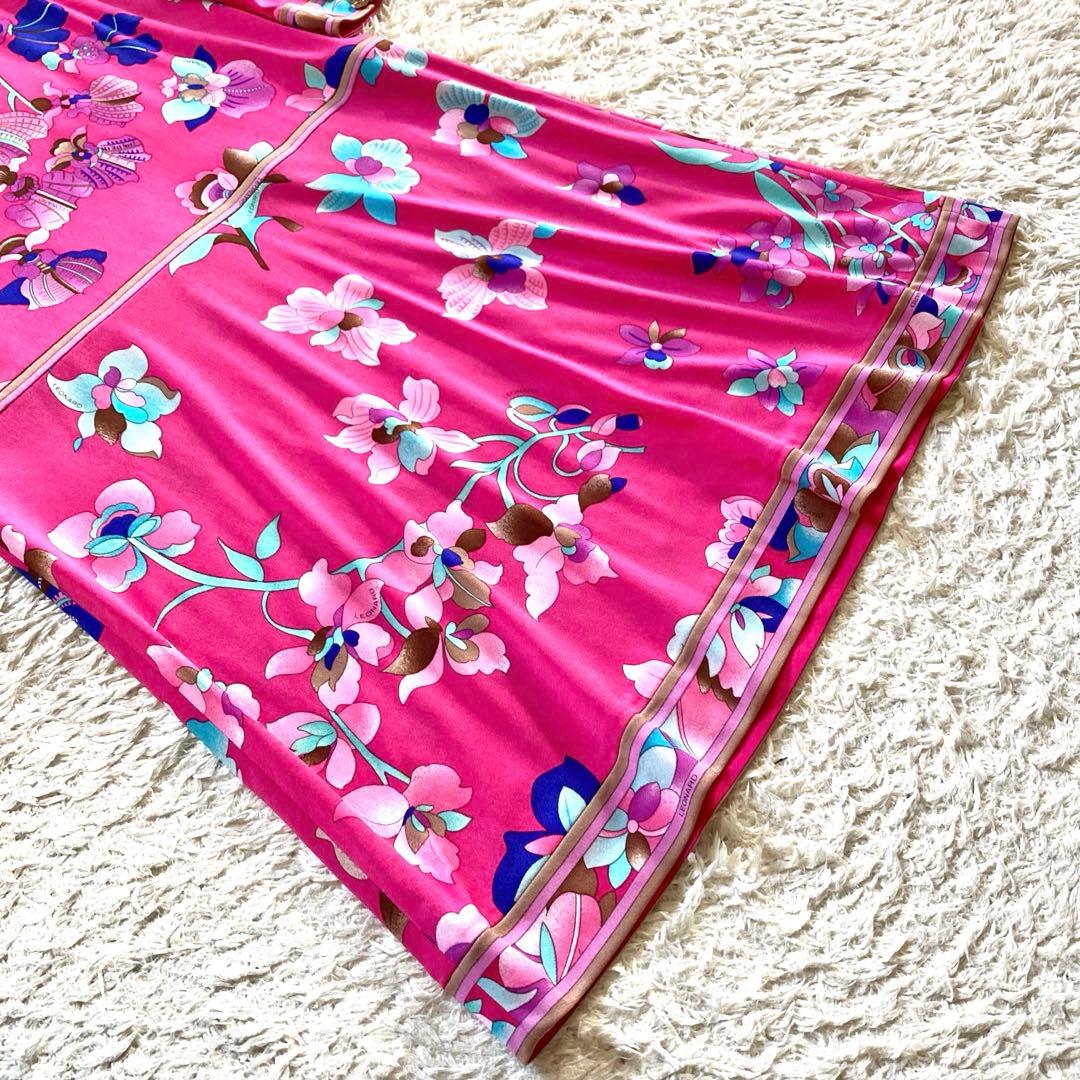 【美品】レオナール カンカン ボタニカル フラワートリム フレアワンピース