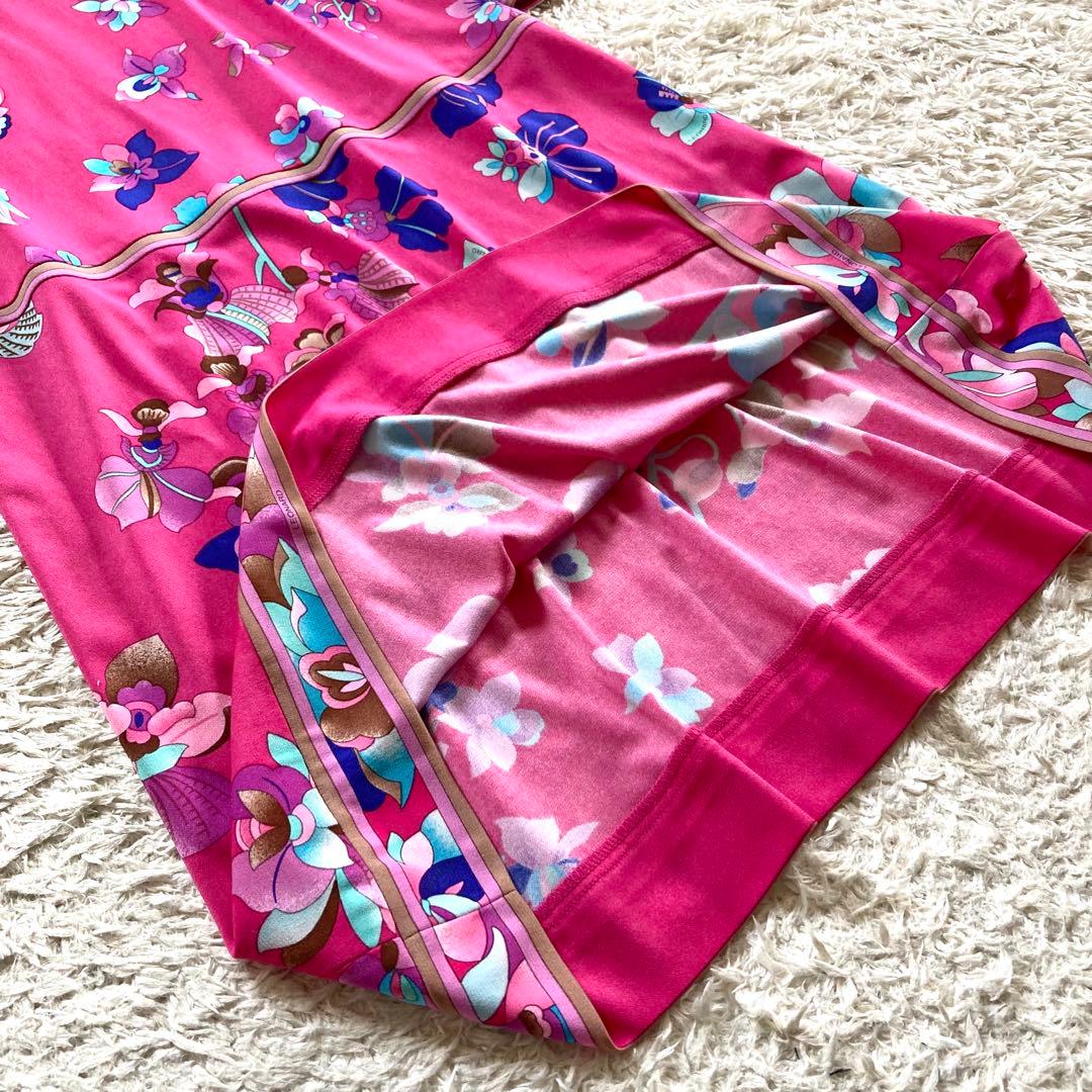 【美品】レオナール カンカン ボタニカル フラワートリム フレアワンピース