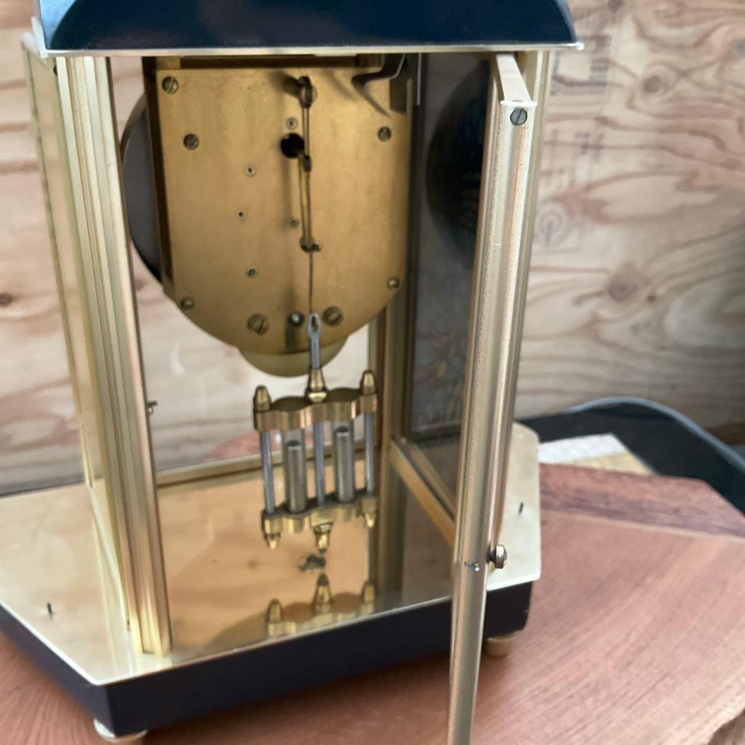 日本美術時計 Nマーク ステンドグラス風　ゼンマイ振り子式置時計 4面ガラス