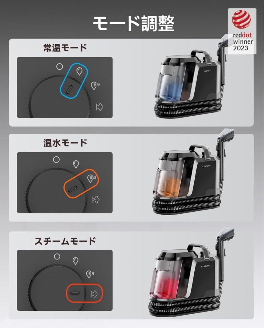 新品❣️uwant 100℃蒸気噴射 18000Pa超強吸引力 スチームクリーナー