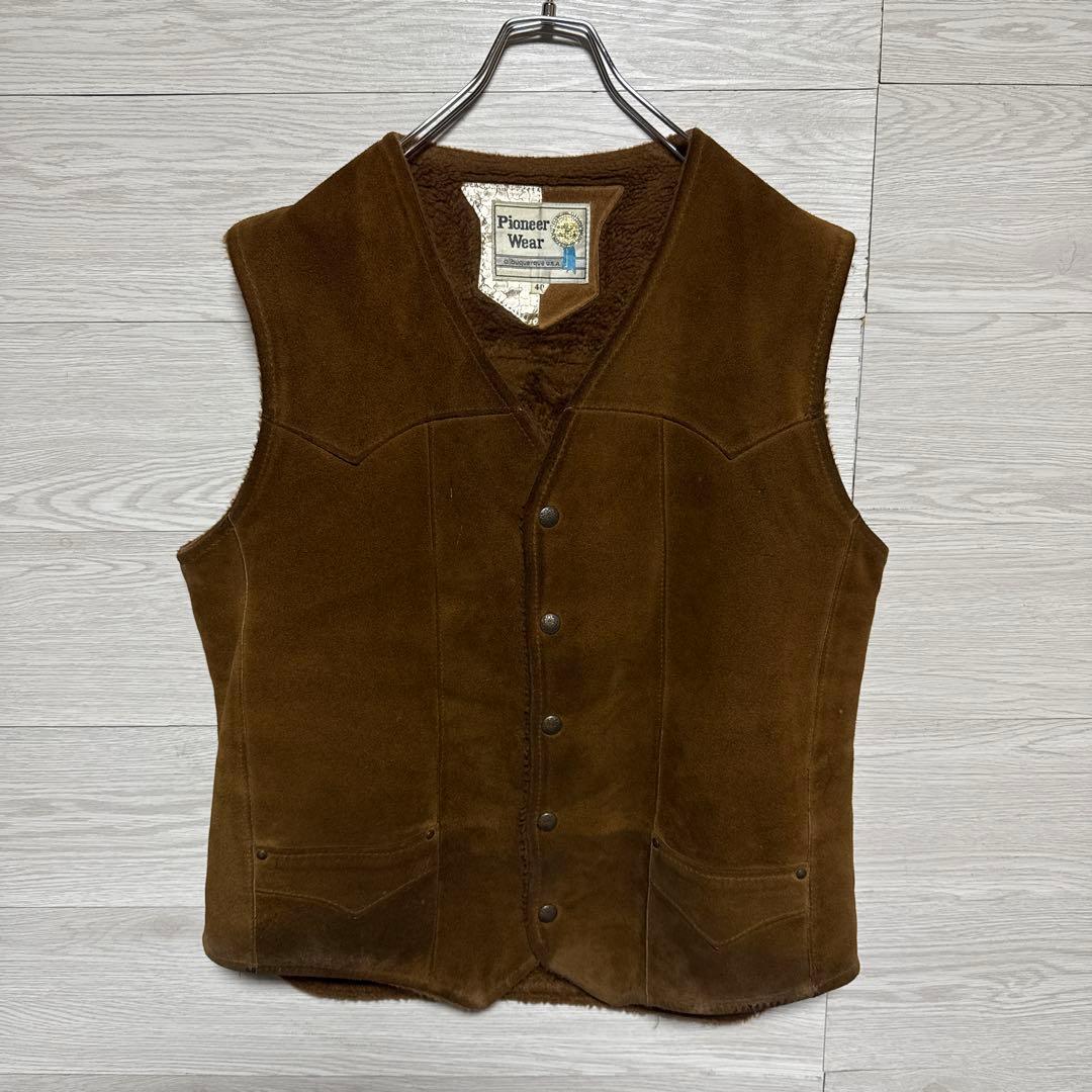 70s Pioneer Wear USA製 スエード ウエスタンベスト 裏ボア