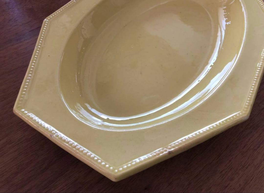 フランスアンティーク アプト APT 黄釉 八角 オーバル 深皿 オクトゴナル
