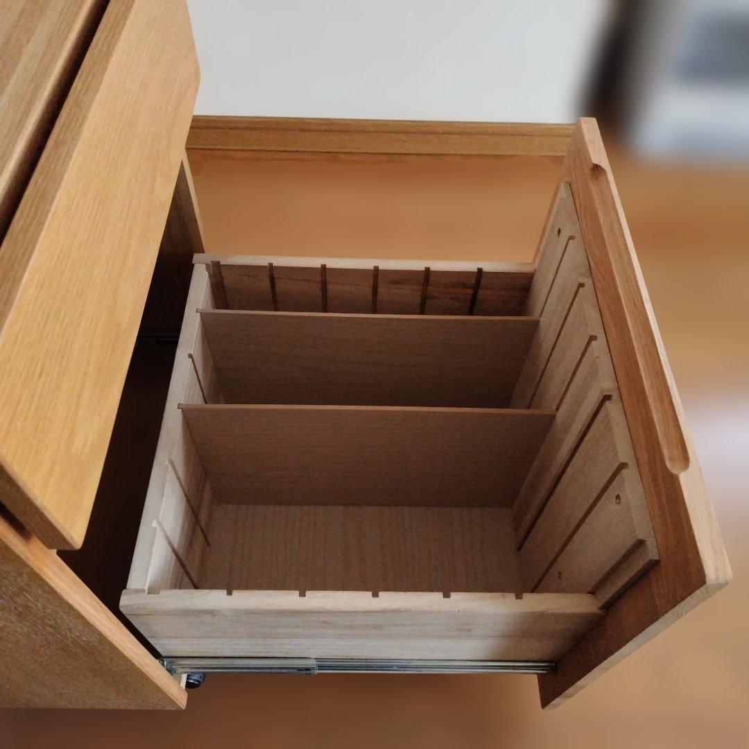 無印良品　オーク無垢材　デスクキャビネット ワイド引出2段