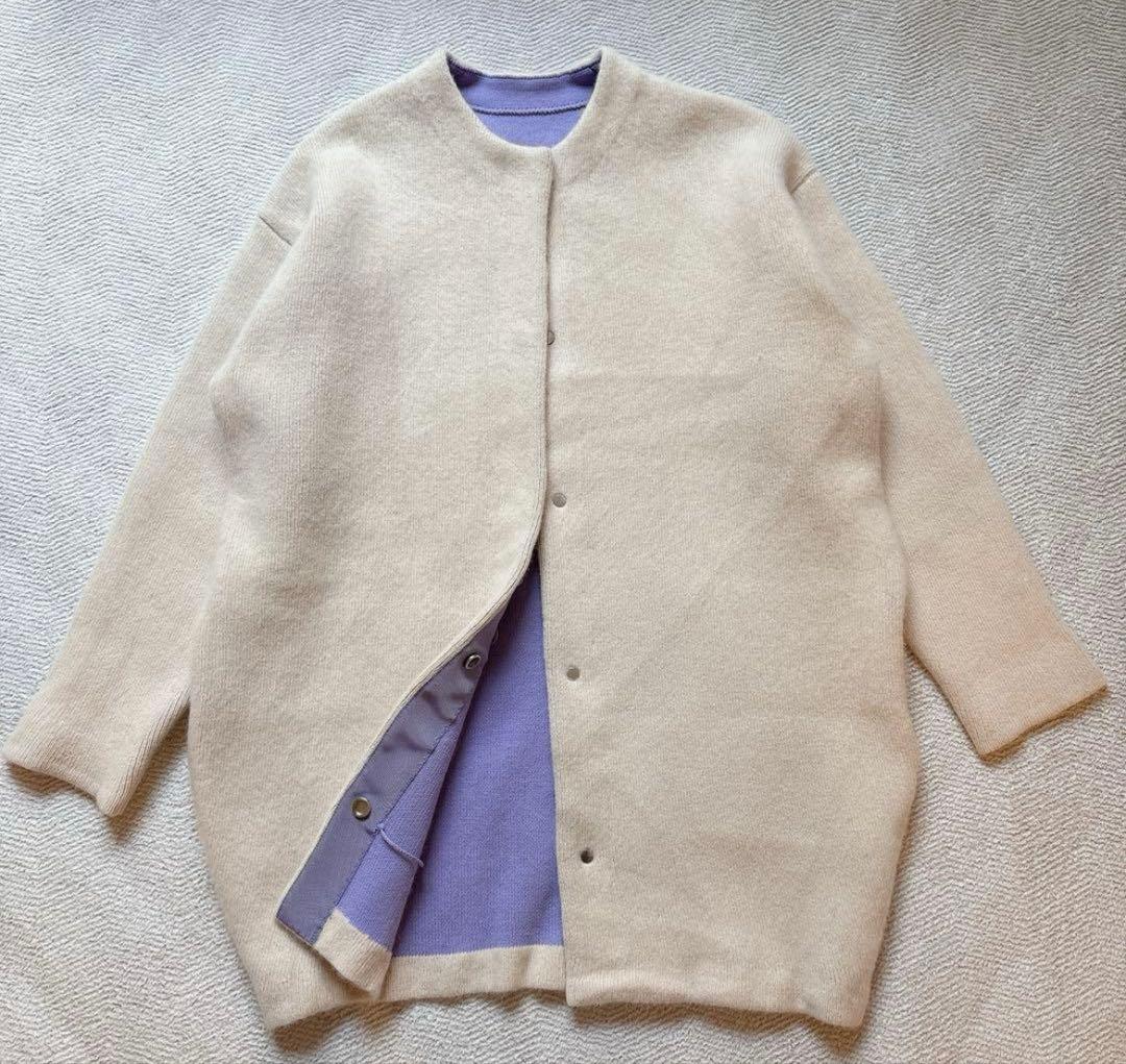 ELENDEEK ラクーンミックスWカーディガン　アイボリー×ラベンダー