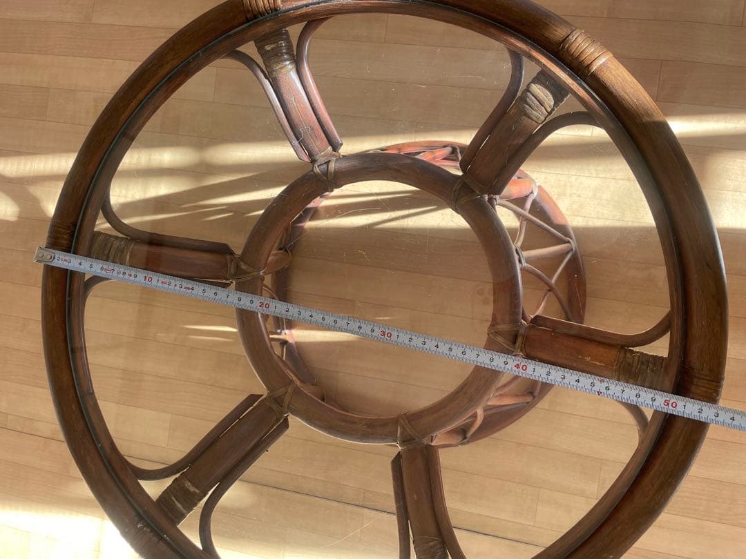 ラタン ガラステーブル 円形 サイドテーブル