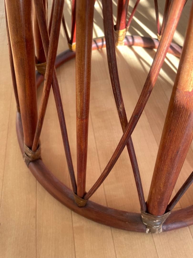 ラタン ガラステーブル 円形 サイドテーブル