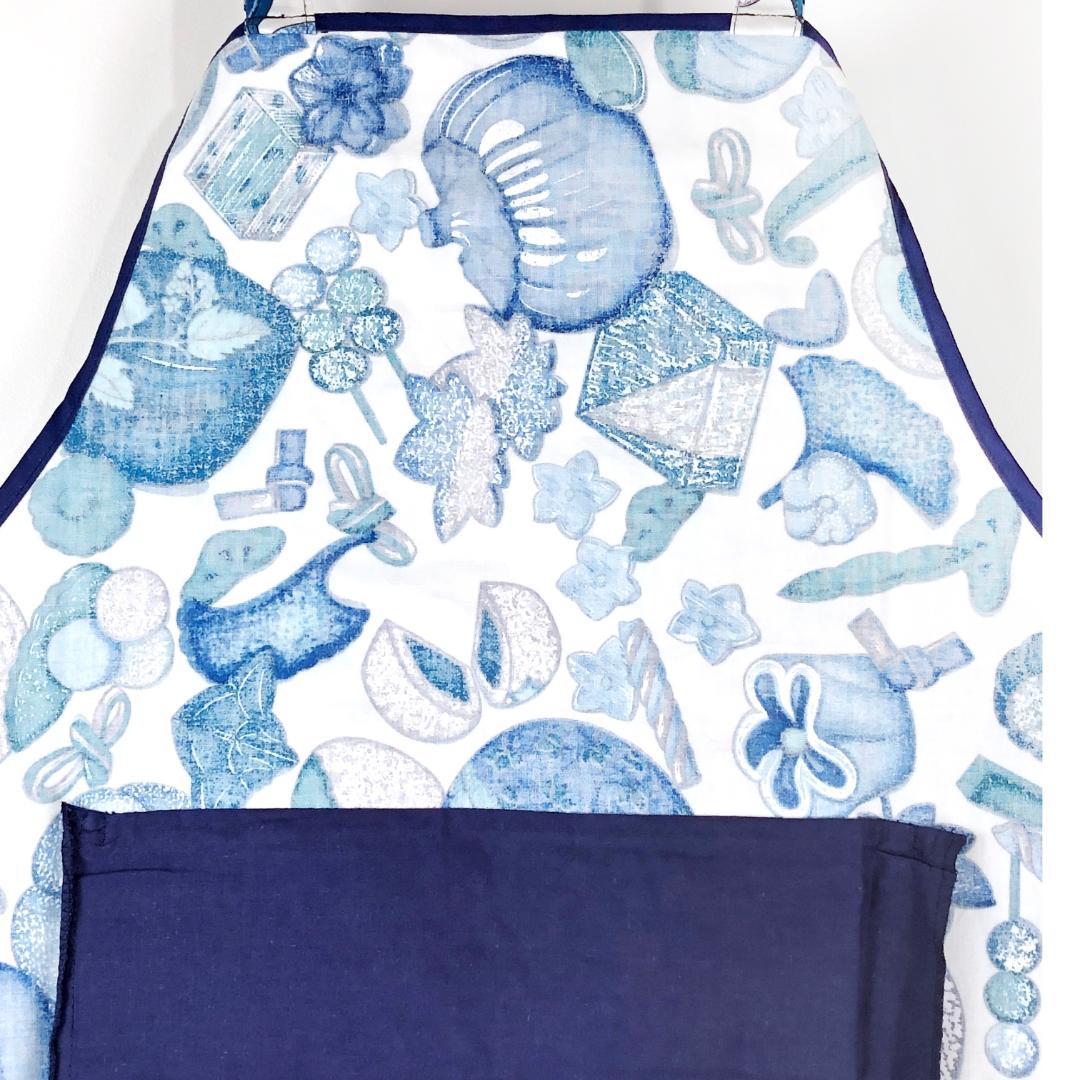 【美品・箱付き】エルメス／調理用エプロン 和洋折衷絵柄／ネイビー