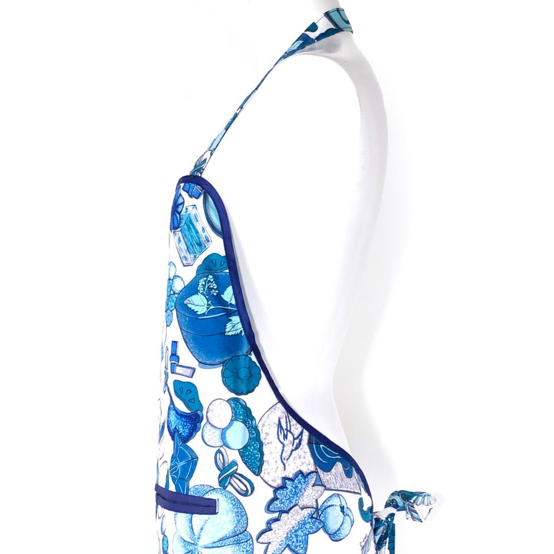 【美品・箱付き】エルメス／調理用エプロン 和洋折衷絵柄／ネイビー