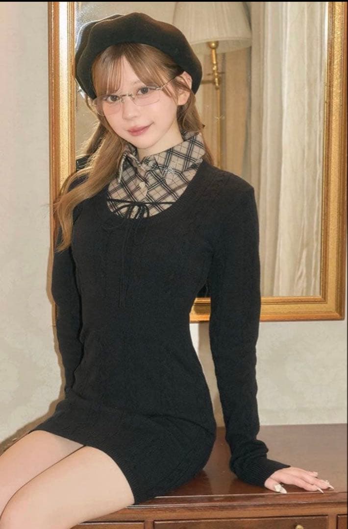 ♡ミシェルマカロン♡ シャツレイヤード風ニットワンピース