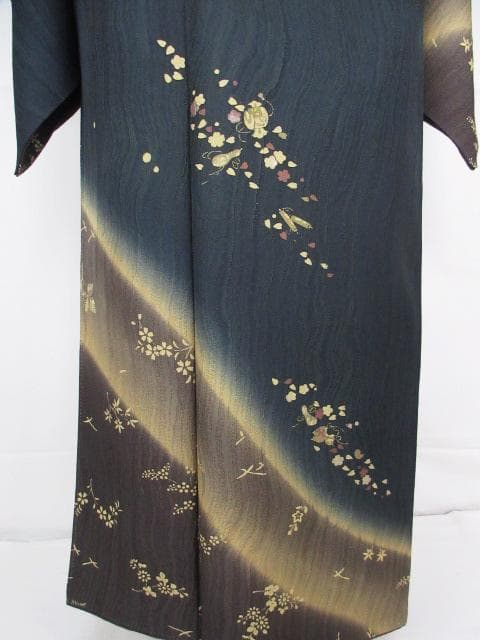 未着用に近い！美品＊お宝尽し＆花柄＊鉄紺色＊訪問着＊横幅大＊１６４ｃｍ＊裄６９