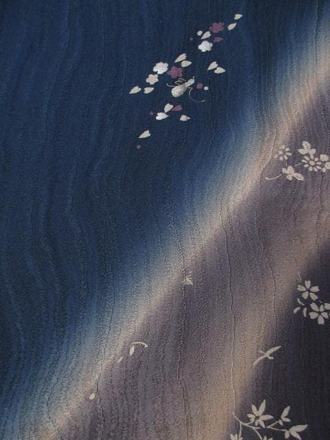未着用に近い！美品＊お宝尽し＆花柄＊鉄紺色＊訪問着＊横幅大＊１６４ｃｍ＊裄６９