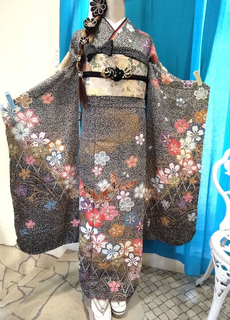 【新春福袋】鈴乃屋振袖フルセット、重ね衿帯揚げ帯締め、西陣袋帯、襦袢、ガード加工