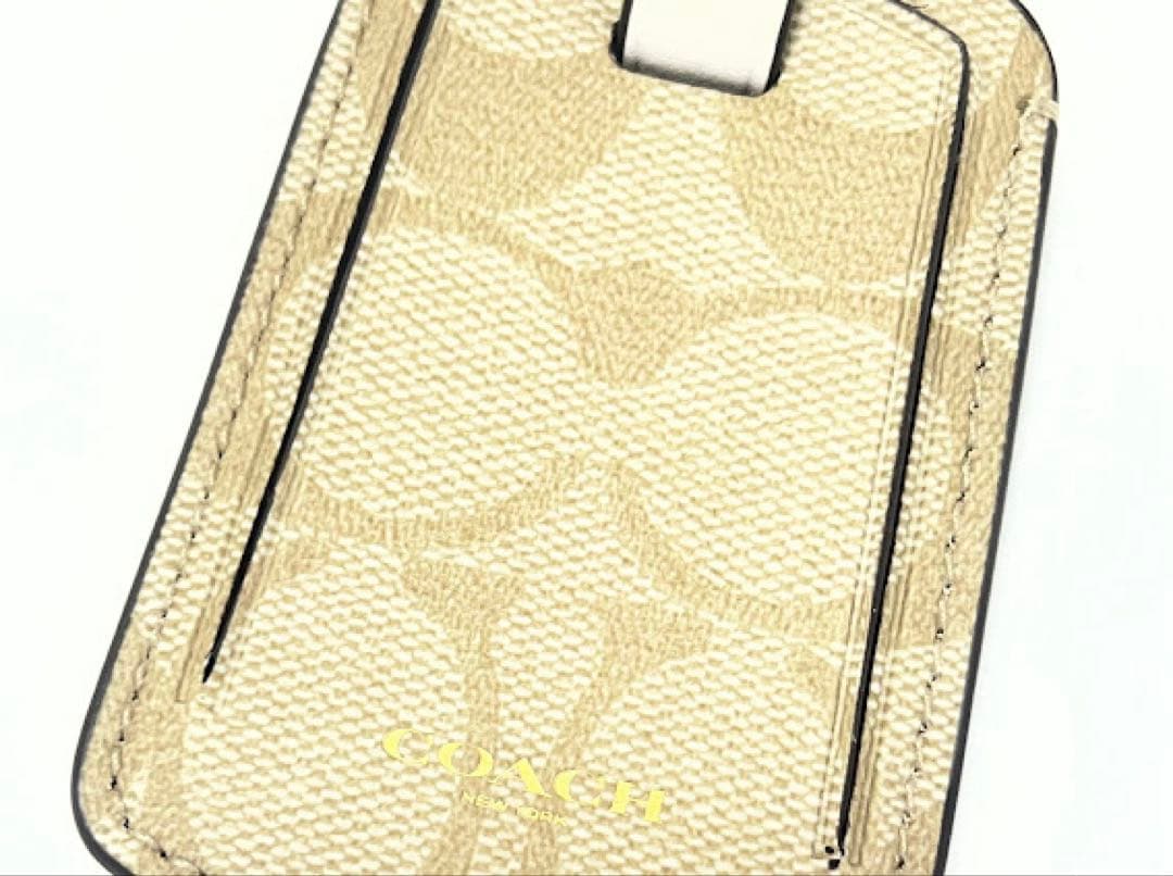 ☆正規品☆コーチ ネームタグ シグネチャー ラゲッジタグ ライトカーキ×チョーク