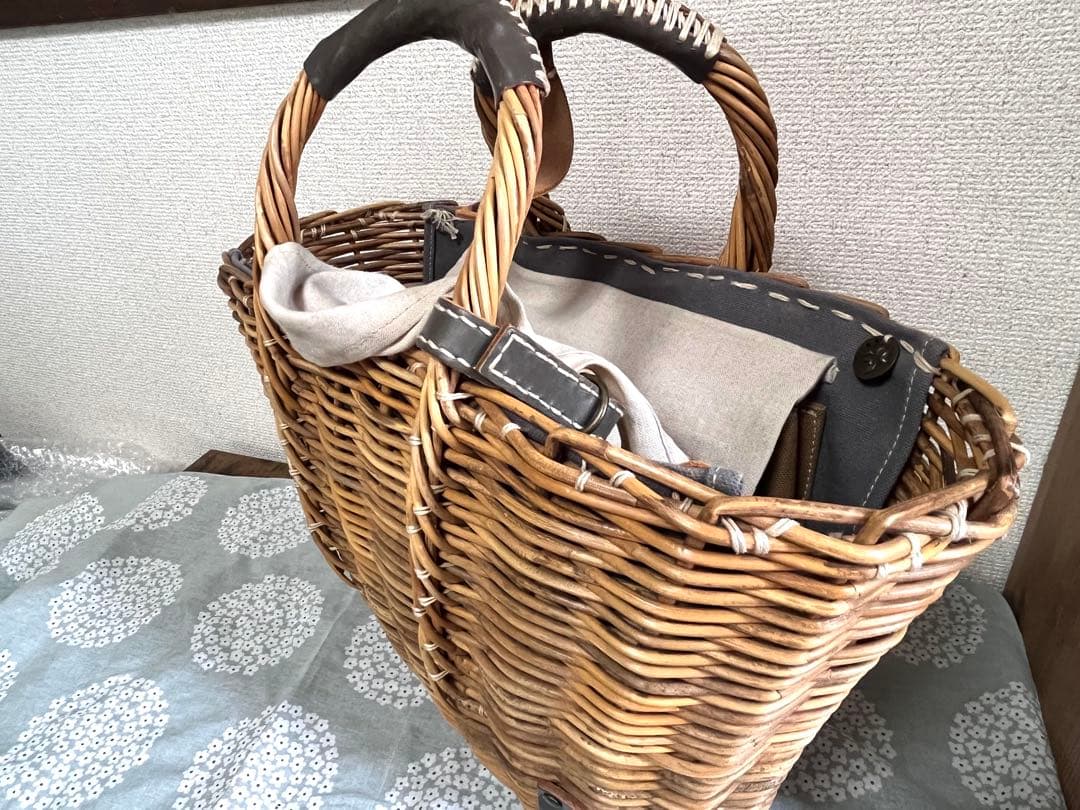 エバゴス ebagos マルシェバッグ レザー×紅籐 定番人気 手提げかごバッグ