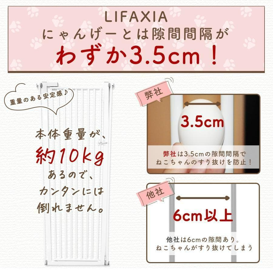 LIFAXIA ペットゲート 犬 猫 190cm ハイタイプ 猫脱走防止（白）