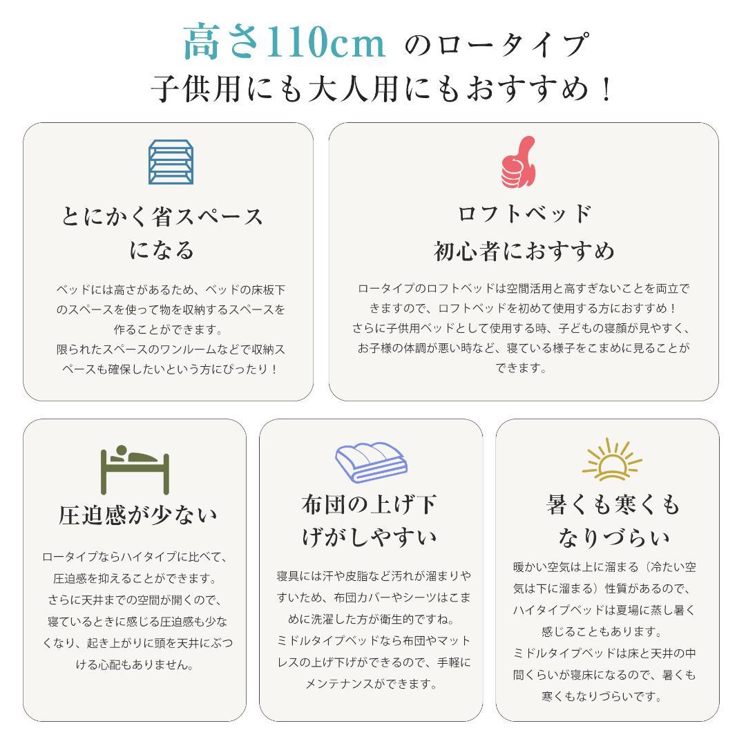 限定価格！ロフトベッド（S） 高さ110cm下収納 省スペース　WHITE