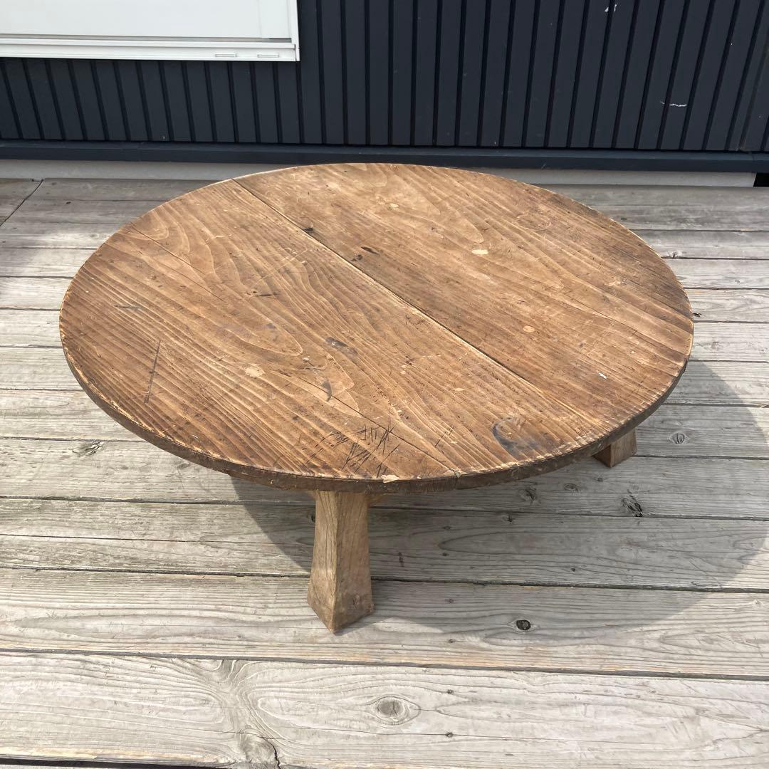 昭和レトロ 古家具 古材 円形 円型 木製ちゃぶ台 円卓 座卓 センターテーブル